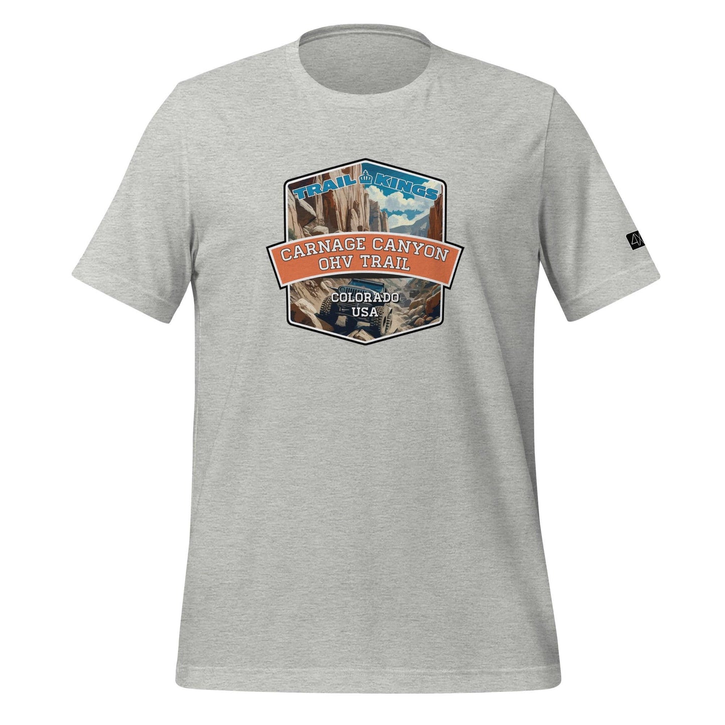 Front view of the Carnage Canyon OHV Trail - Unisex t-shirt in athletic heather