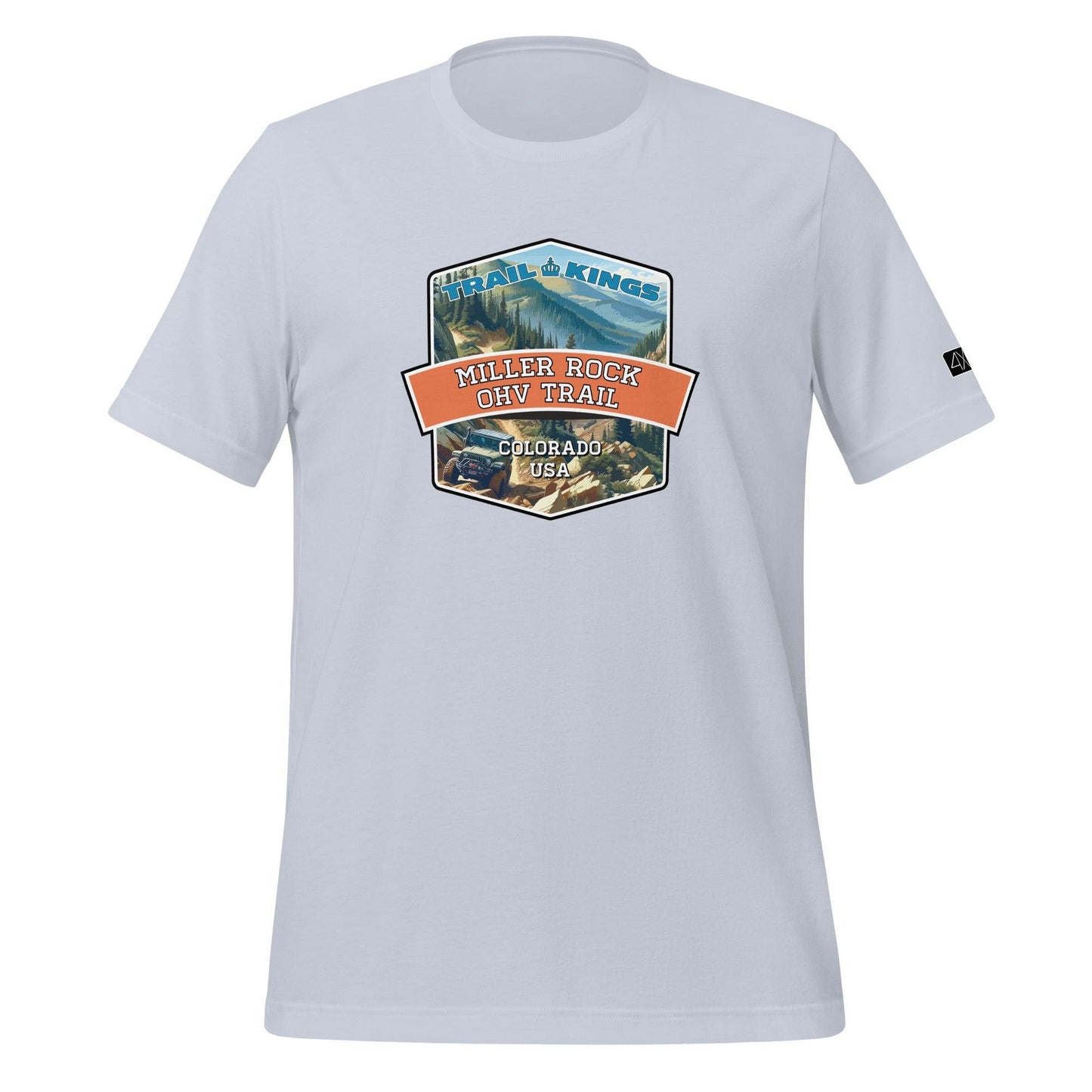 Front view of the Miller Rock OHV Trail Unisex t-shirt in light blue