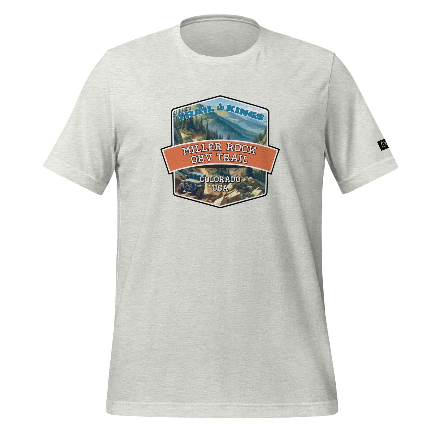 Front view of the Miller Rock OHV Trail Unisex t-shirt in ash