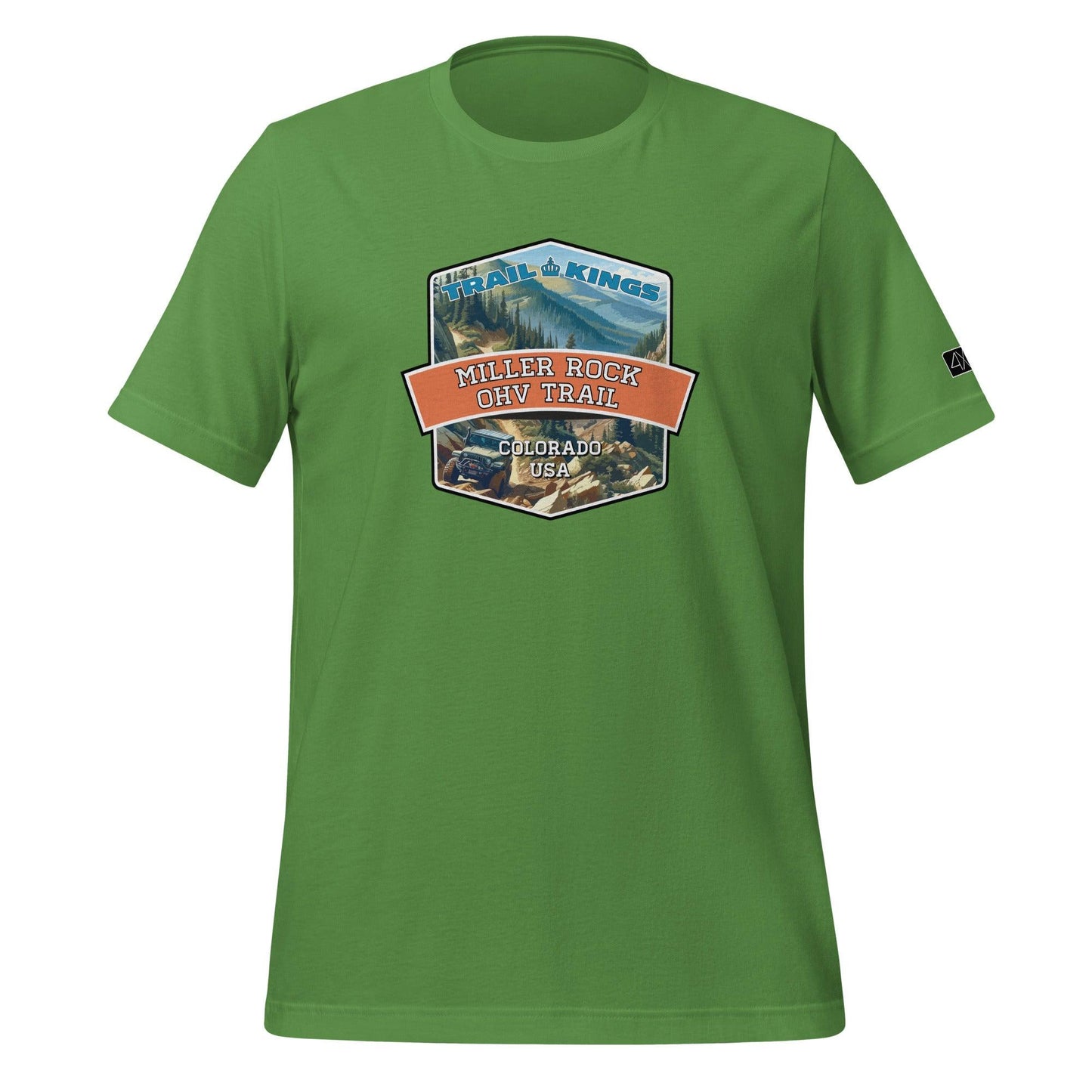 Front view of the Miller Rock OHV Trail Unisex t-shirt in leaf