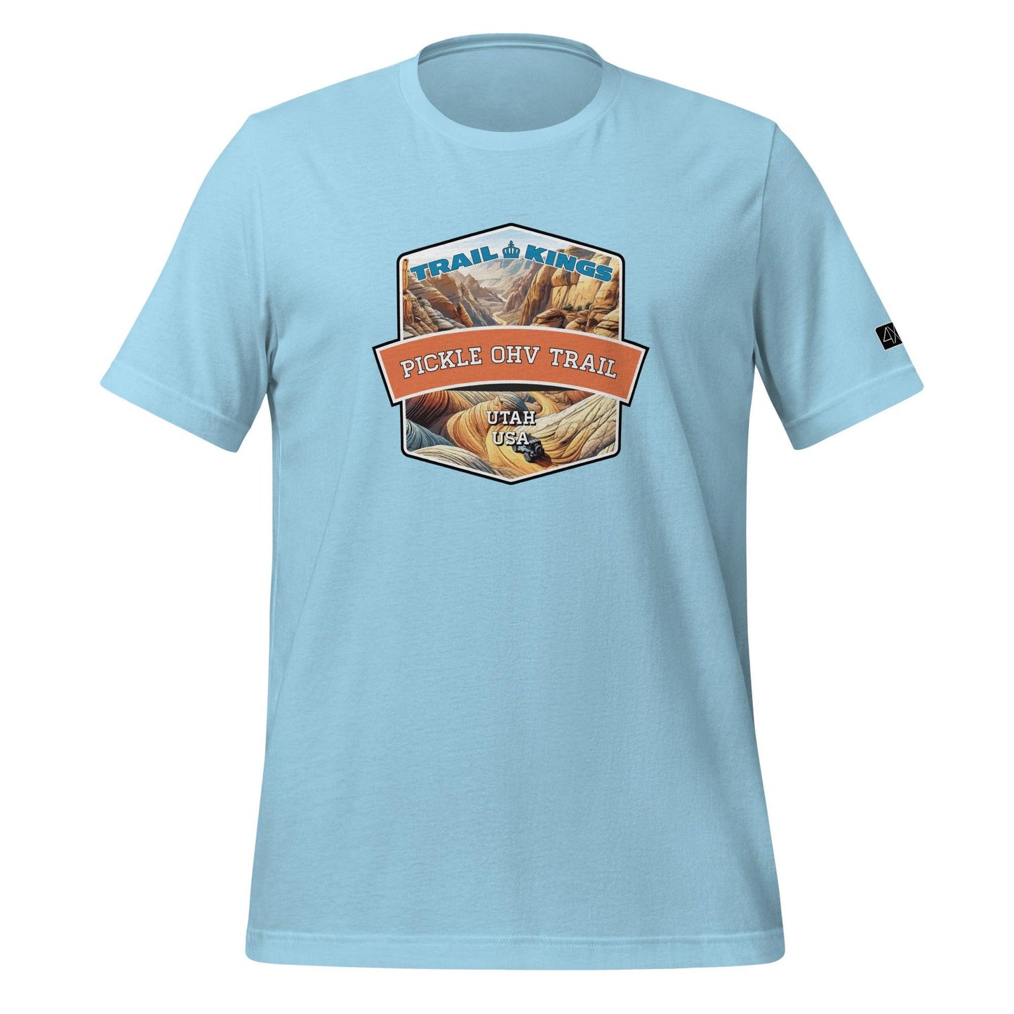 Front view of the Pickle OHV Trail Unisex t-shirt in ocean blue