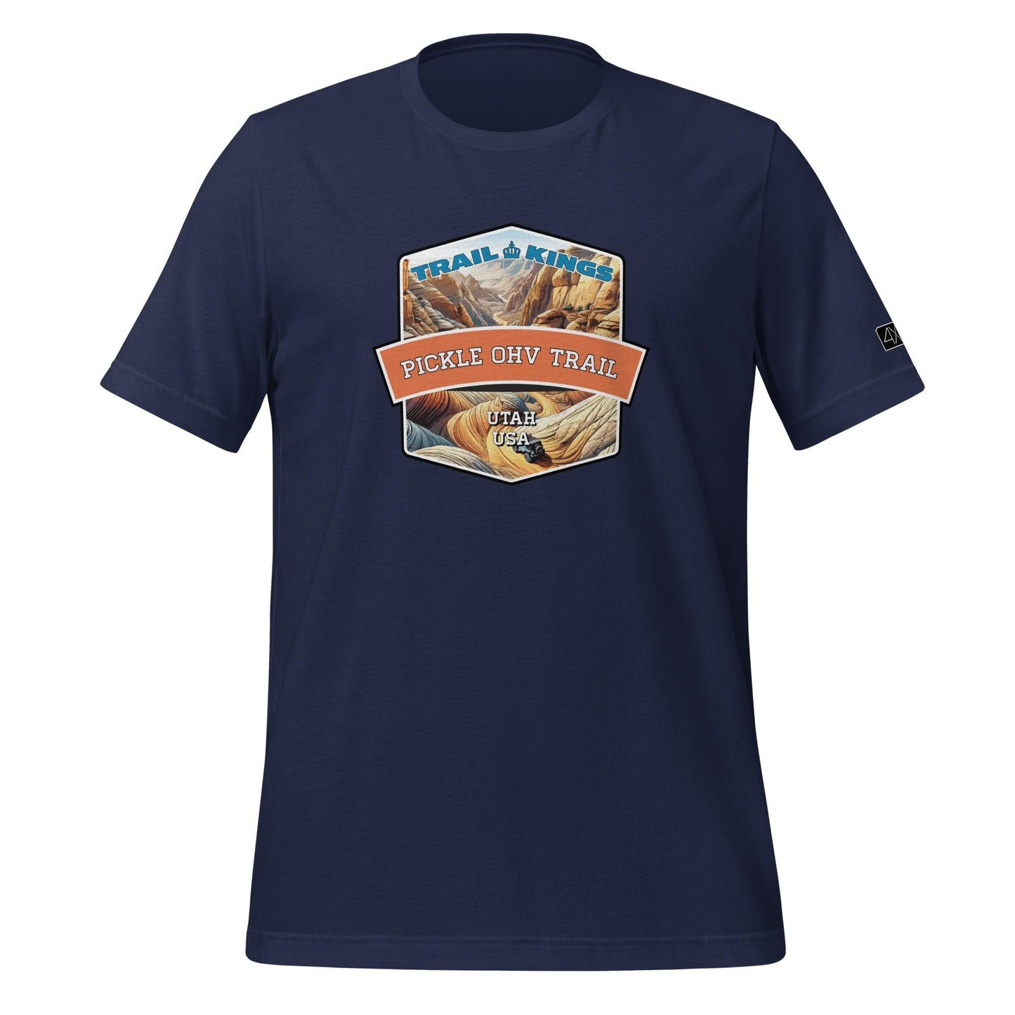 Front view of the Pickle OHV Trail Unisex t-shirt in navy