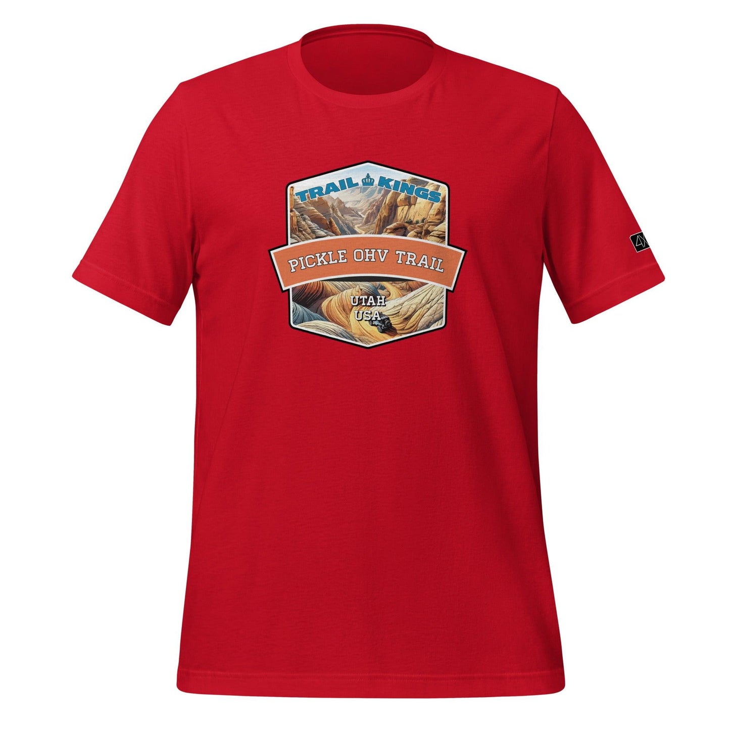 Front view of the Pickle OHV Trail Unisex t-shirt in red