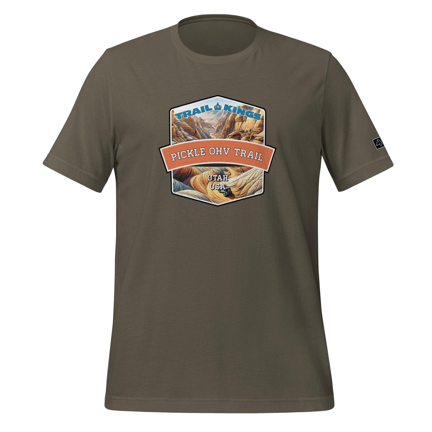 Front view of the Pickle OHV Trail Unisex t-shirt in army