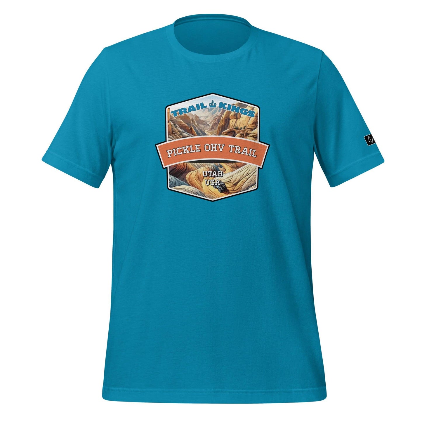 Front view of the Pickle OHV Trail Unisex t-shirt in aqua