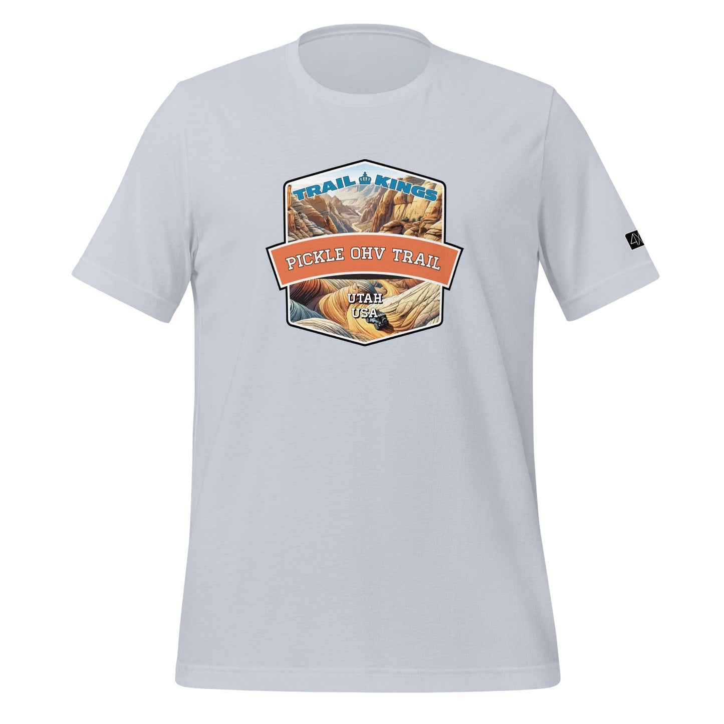 Front view of the Pickle OHV Trail Unisex t-shirt in light blue