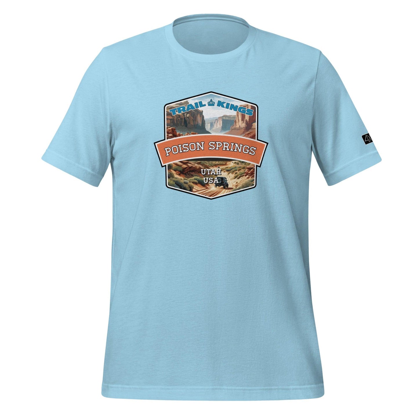 Front view of the Poison Springs Unisex t-shirt in ocean blue