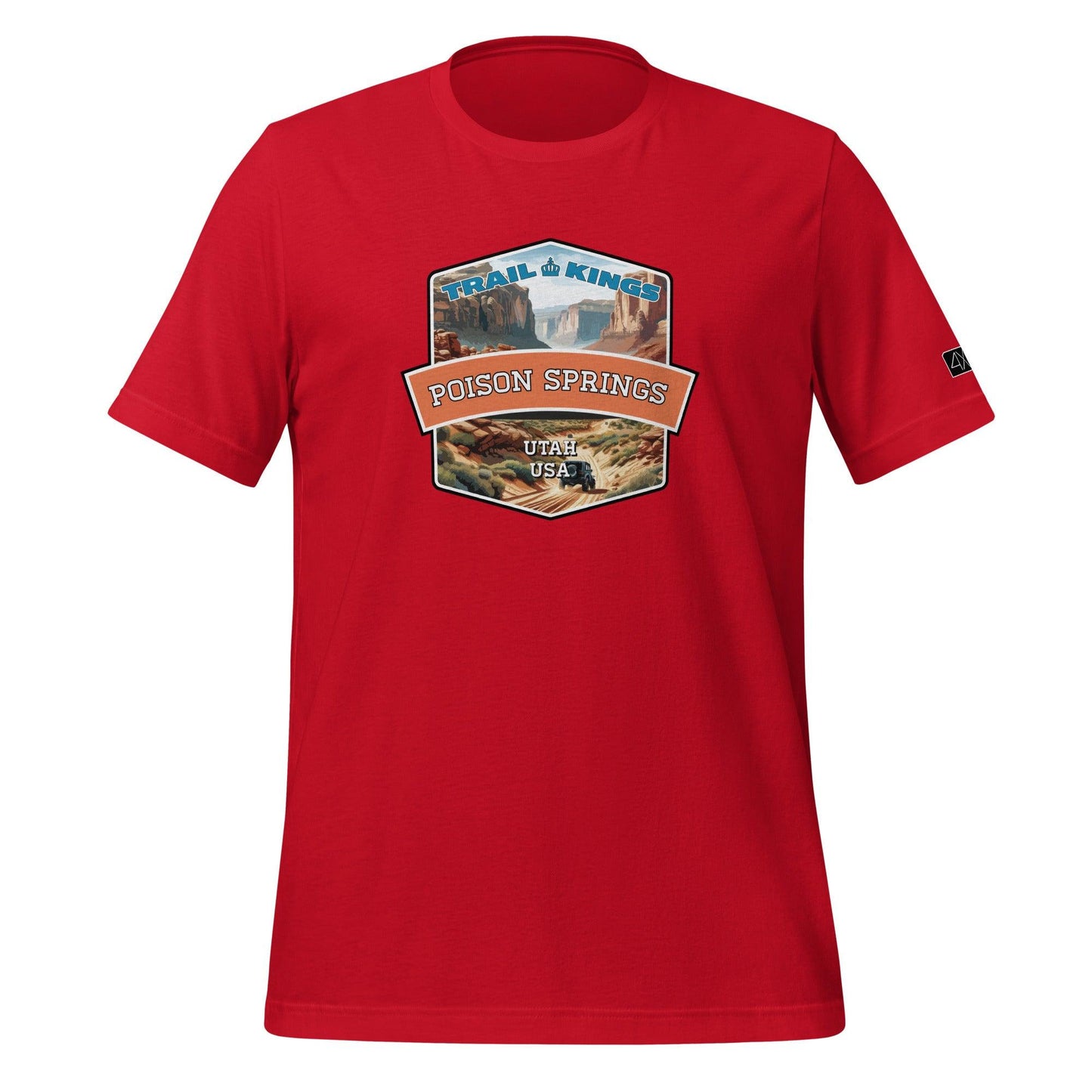 Front view of the Poison Springs Unisex t-shirt in red