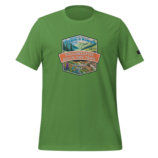 Front view of the Poughkeepsie Gulch OHV Trail Unisex t-shirt in leaf