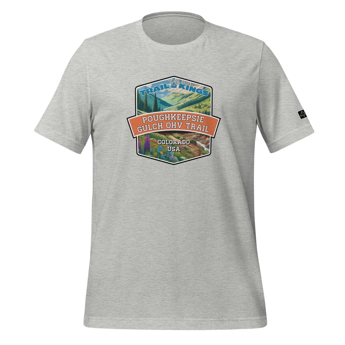 Front view of the Poughkeepsie Gulch OHV Trail Unisex t-shirt in athletic heather