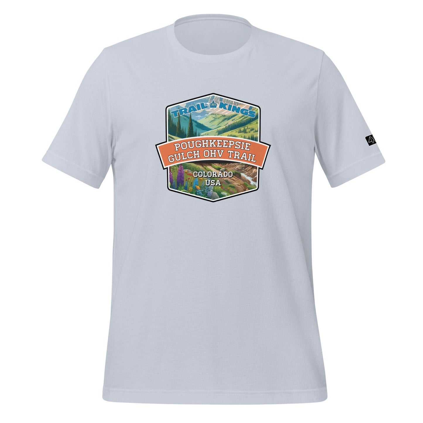 Front view of the Poughkeepsie Gulch OHV Trail Unisex t-shirt in light blue