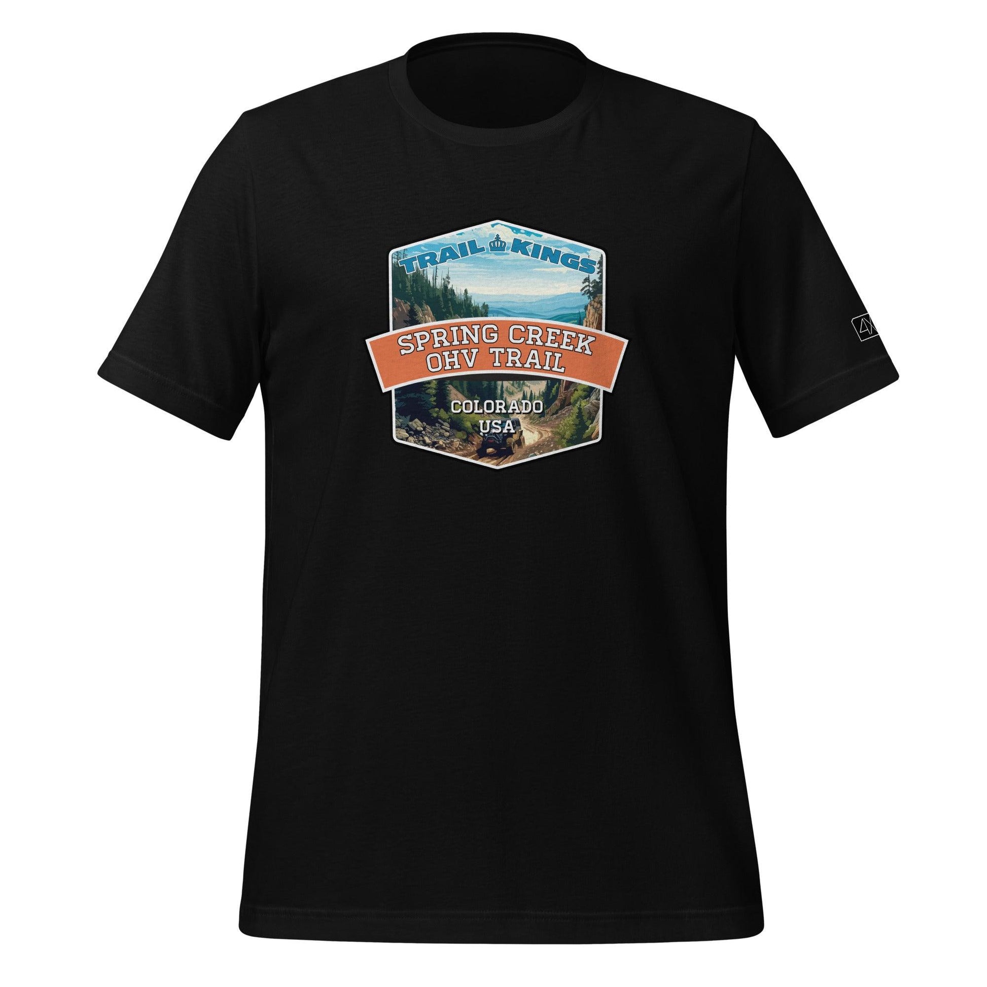 Front view of the Spring Creek OHV Trail Unisex t-shirt in balck