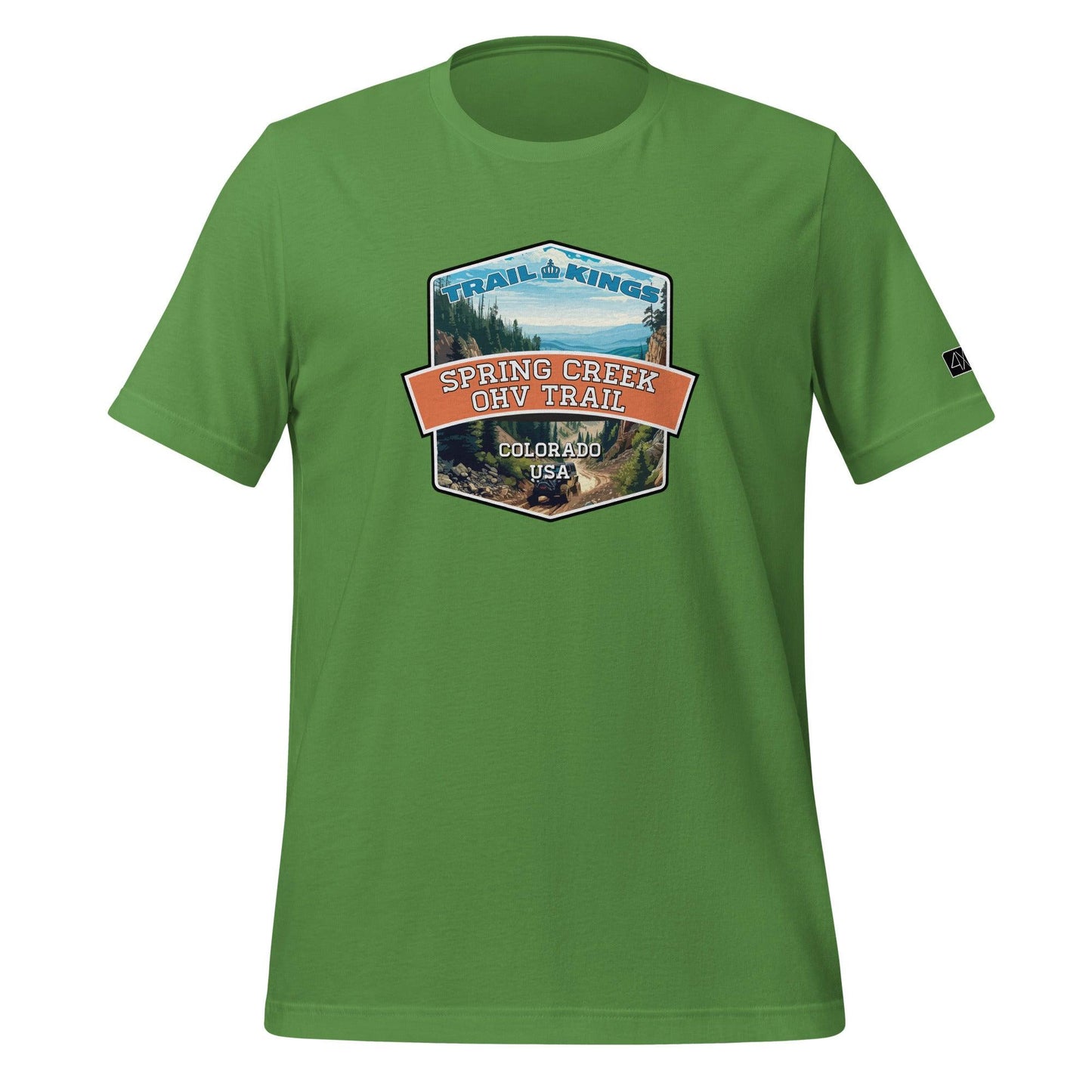 Front view of the Spring Creek OHV Trail Unisex t-shirt in leaf