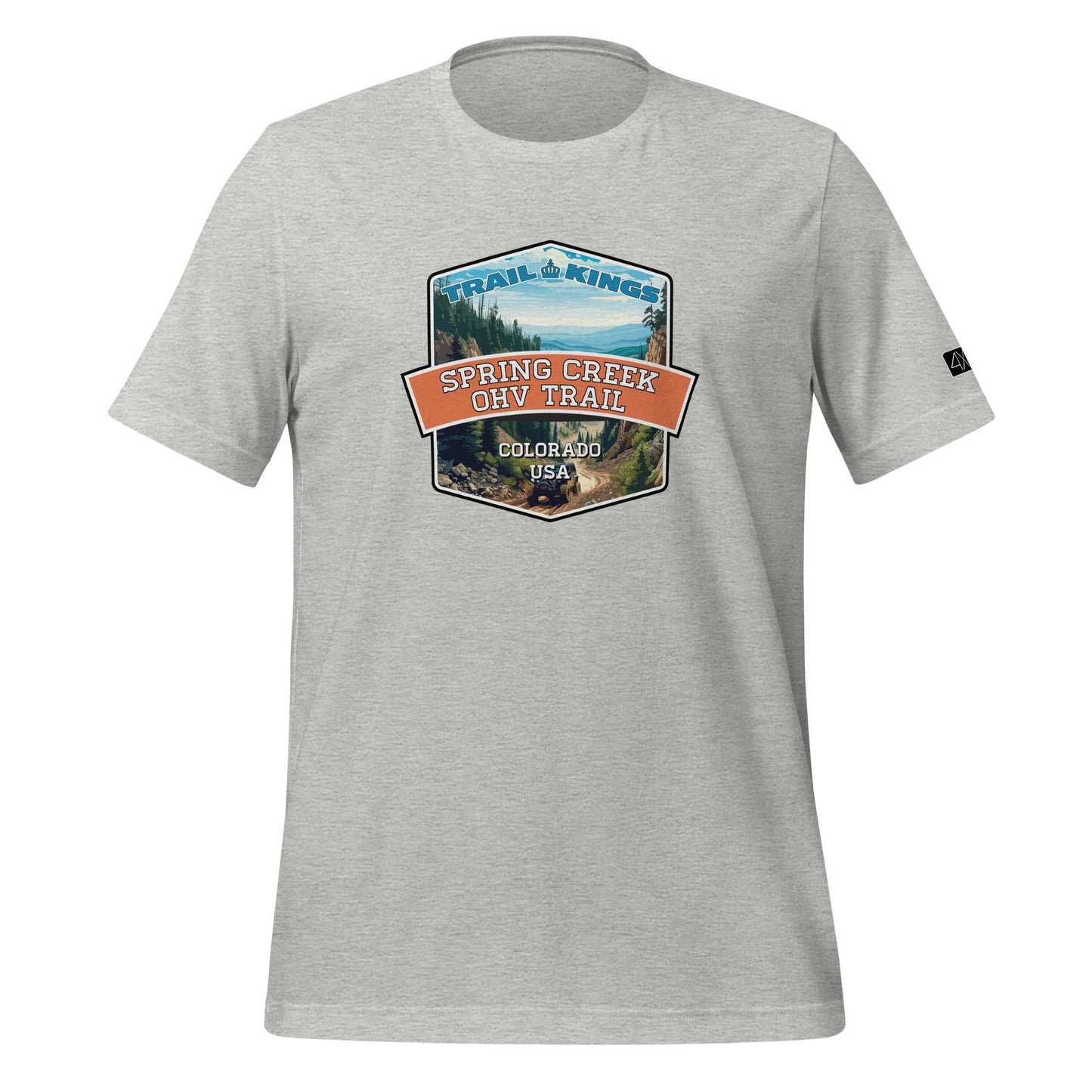 Front view of the Spring Creek OHV Trail Unisex t-shirt in athletic heather