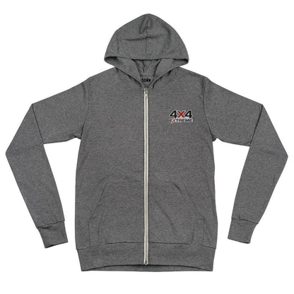 Frontal view of grey-triblend hoodie with embroidery